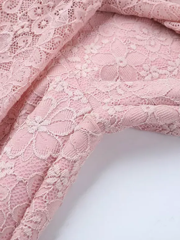Combinaison en dentelle rose Fairycore pour femme - Combinaison évasée à nouer sur le devant - Tenue romantique d'été pour une soirée en amoureux 2026