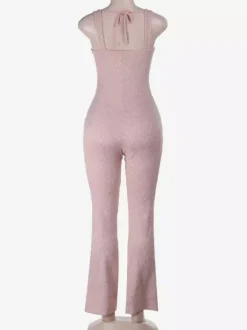 Combinaison en dentelle rose Fairycore pour femme - Combinaison évasée à nouer sur le devant - Tenue romantique d'été pour une soirée en amoureux 2026