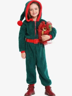 Combinaison Enfants Pour Noël Costumes De Cadeaux Noël En Fibre De Polyester Verte