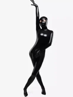 Combinaison intégrale noire unisexe Zentai yeux ouverts idéale pour les costumes de cosplay.