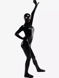 Combinaison intégrale noire unisexe Zentai yeux ouverts idéale pour les costumes de cosplay.