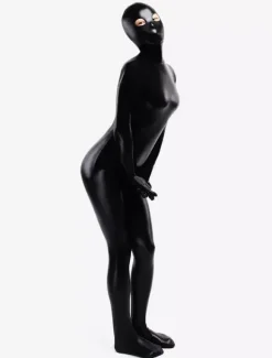 Combinaison intégrale noire unisexe Zentai yeux ouverts idéale pour les costumes de cosplay.
