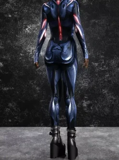 Combinaison moulante cyberpunk Zentai pour femme style Burning Man exosquelette futuriste à manches longues.