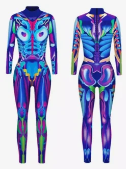 Combinaison néon déguisement impression numérique 3D combinaison phosphorescente UV style Zentai costume de cosplay d'Halloween en polyester.