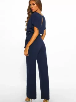 Combinaisons Longs Femme avec Manches Courtes Coupe Cintrée à Lacets Unicolore