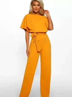 Combinaisons Longs Femme avec Manches Courtes Coupe Cintrée à Lacets Unicolore