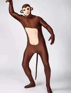 Combinaisons zentai animales Toussaint Cosplay Costume de zentai marron foncé de Singe motifs d'animaux en lycra spandex Déguisements Halloween