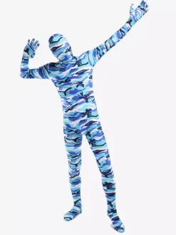 Combinaisons zentai camouflage Toussaint Cosplay Costume de zentaï enveloppé unisexe en lycra spandex multicolore camouflage bleu Déguisements Halloween