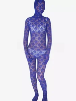 Combinaisons zentai motifs Toussaint Cosplay Costume bleu de zentai unisexe intégral ciselé en velours Déguisements Halloween