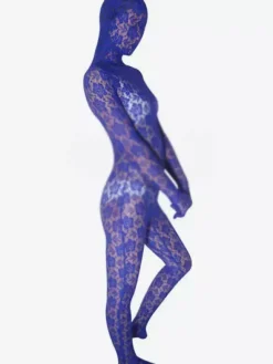 Combinaisons zentai motifs Toussaint Cosplay Costume bleu de zentai unisexe intégral ciselé en velours Déguisements Halloween