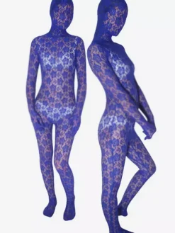 Combinaisons zentai motifs Toussaint Cosplay Costume bleu de zentai unisexe intégral ciselé en velours Déguisements Halloween