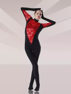 Combinaisons zentai motifs Costume de zentai noir avec dentelle en lycra spandex collant Déguisements Halloween