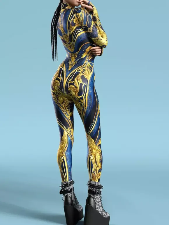 Combinaisons zentai motifs Halloween Costumes de cosplay tie-dye océan combinaison de fête d'Halloween combinaisons de carnaval pour femme vêtements zentai collants une pièce