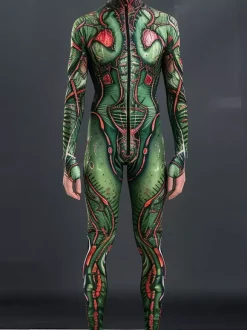 Combinaisons zentai motifs Halloween Combinaison sexy à imprimé serpent vert pour homme tenue de scène pour danseur et chanteur
