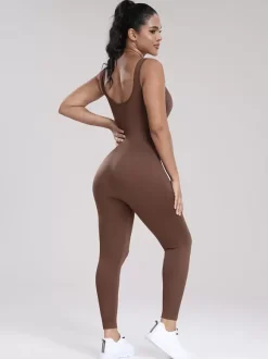 Combinaisons De Sport Col En U Sans Manches Lycra Spandex Dos Nu Vêtements De Sport Femmes