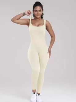 Combinaisons De Sport Col En U Sans Manches Lycra Spandex Dos Nu Vêtements De Sport Femmes