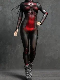 Combinaison sexy pour femme style zentai imprimé robot effet tatouage catsuit sexy