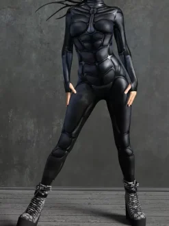 Combinaison sexy pour femme style zentai imprimé robot effet tatouage catsuit sexy