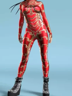 Combinaison sexy pour femme style cyberpunk imprimé robot à illusion d'optique costume zentai métallisé