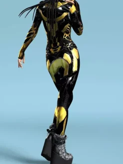 Combinaison sexy pour femme style cyberpunk imprimé robot à illusion d'optique costume zentai métallisé