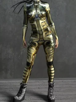 Combinaison sexy pour femme style cyberpunk imprimé robot à illusion d'optique costume zentai métallisé