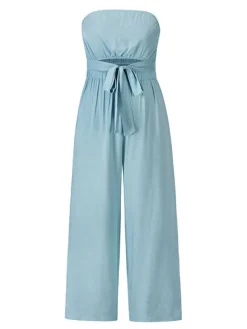 Combinaisons Longs Femme avec Epaule Dénudée Coupe Cintrée à Lacets Unicolore