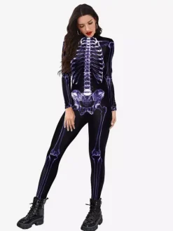 Combinaison squelette d'Halloween pour adultes imprimés complets