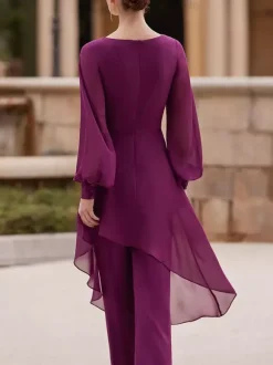Combinaisons Robe mère de la mariée Col en V Manches longues Appliques Robes d'invité de mariage