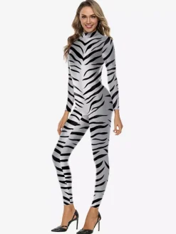 Combinaisons zentai animales Combinaison Zentai unisexe pour Halloween cosplay imprimé peau de zèbre combinaison moulante pour fête