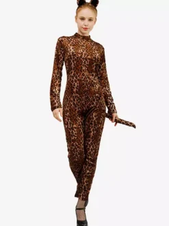 Combinaisons zentai animales Halloween Ensemble de costumes en polyester imprimé léopard pour adultes
