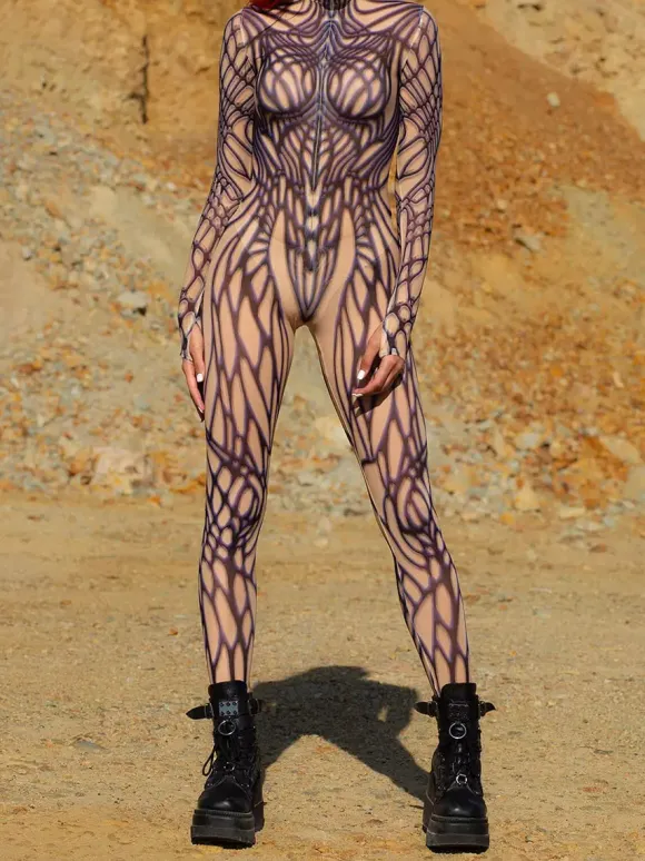 Combinaisons Zentai à motifs Body pour femme motif abstrait imprimé en 3D combinaison moulante sexy