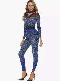 Combinaisons zentai motifs Combinaisons sexy pour femmes combinaison à imprimé perles costume de zentai de yoga pour défilé de scène