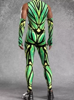 Combinaisons zentai motifs Halloween Combinaison sexy à imprimé vert pour homme tenue de scène pour danseur et chanteur