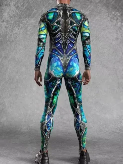 Combinaisons zentai motifs Halloween Combinaison cybernétique imprimée 3D pour homme style punk robot cosplay zentai fête rave cyclisme