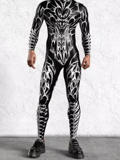Combinaisons zentai motifs Halloween Combinaison cybernétique imprimée 3D pour homme style punk robot cosplay zentai fête rave cyclisme