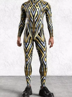 Combinaisons zentai motifs Halloween Combinaison cybernétique imprimée 3D pour homme style punk robot cosplay zentai fête rave cyclisme