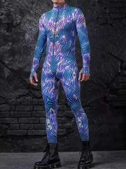 Combinaisons zentai motifs Halloween Combinaison cybernétique imprimée 3D pour homme style punk robot cosplay zentai fête rave cyclisme