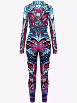 Combinaisons zentai motifs Halloween Combinaison pour femme couleur bleu musclé Halloween taille haute costume de cosplay costume sexy