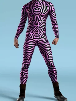Combinaisons zentai motifs Halloween Combinaison 3D pour homme motif créatif lignes irrégulières style cyberpunk pour Halloween cosplay performance zentai