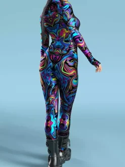 Combinaison Zentai anatomique 3D sexy pour femme style cyberpunk inspirée du carnaval de Venise.