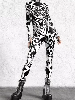 Combinaison zentai à motifs combinaison moulante à imprimé zèbre noir et blanc pour femme motif animal imprimé en 3D