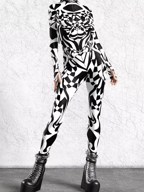 Combinaison zentai à motifs combinaison moulante à imprimé zèbre noir et blanc pour femme motif animal imprimé en 3D
