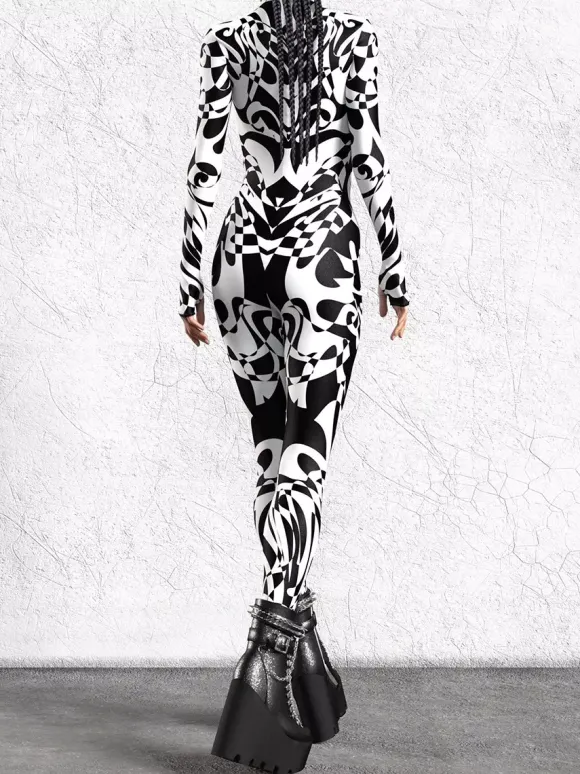 Combinaison zentai à motifs combinaison moulante à imprimé zèbre noir et blanc pour femme motif animal imprimé en 3D