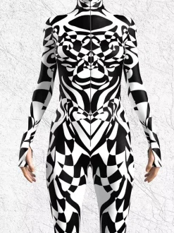 Combinaison zentai à motifs combinaison moulante à imprimé zèbre noir et blanc pour femme motif animal imprimé en 3D