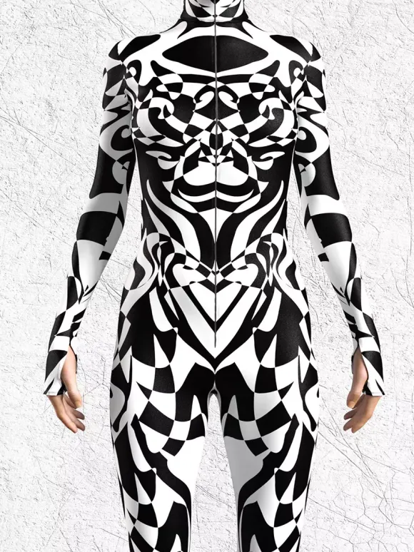 Combinaison zentai à motifs combinaison moulante à imprimé zèbre noir et blanc pour femme motif animal imprimé en 3D