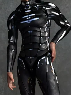 Combinaison zentai à motifs combinaison mécanique noire combinaison moulante imprimée en 3D exosquelette cyberpunk