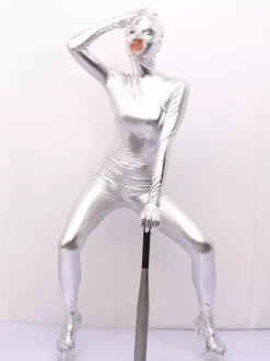 Combinaison zentai unisexe en imitation latex métallisé pour adulte combinaison moulante combinaison zentai corps entier bout fermé collant ultra-fin sous-vêtements