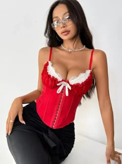 Corset bleu sexy à bretelles dos nu coupe ajustée laçage