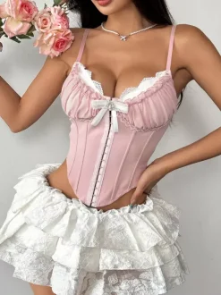 Corset bleu sexy à bretelles dos nu coupe ajustée laçage
