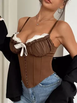 Corset bleu sexy à bretelles dos nu coupe ajustée laçage